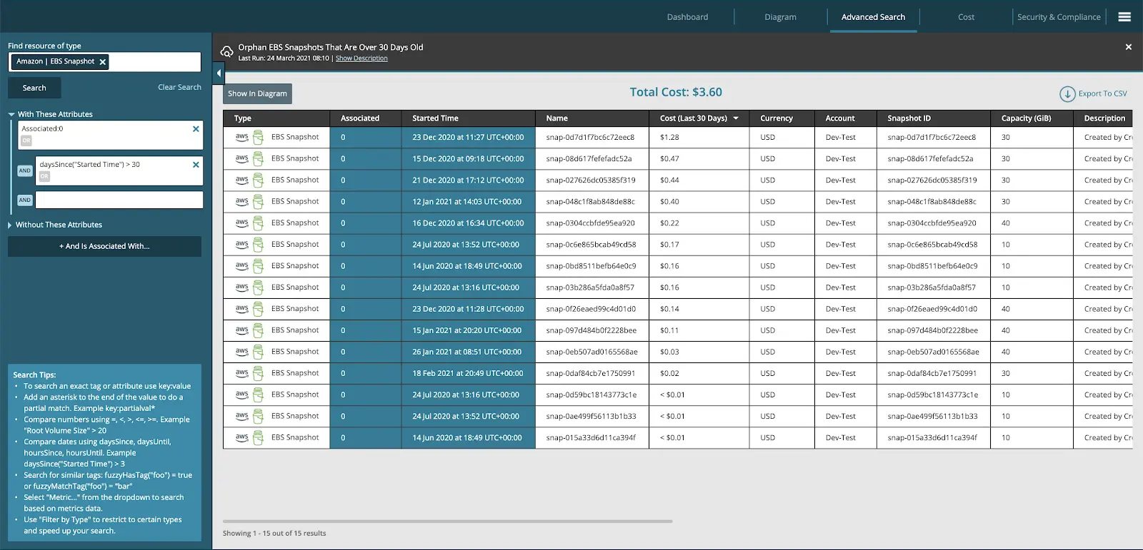 Hyperglance automating discovery of orphaned EBS volumes