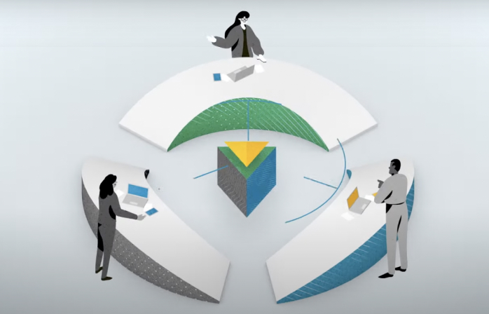 Illustration of people around a table talking